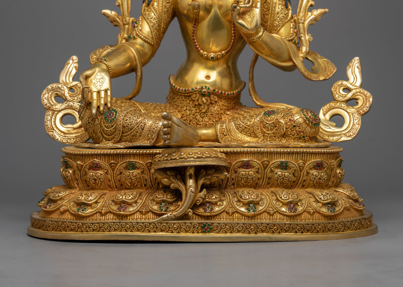 Gold-Gilded Green Tara 47cm Figure | Radiant Symbol of Compassionate Action