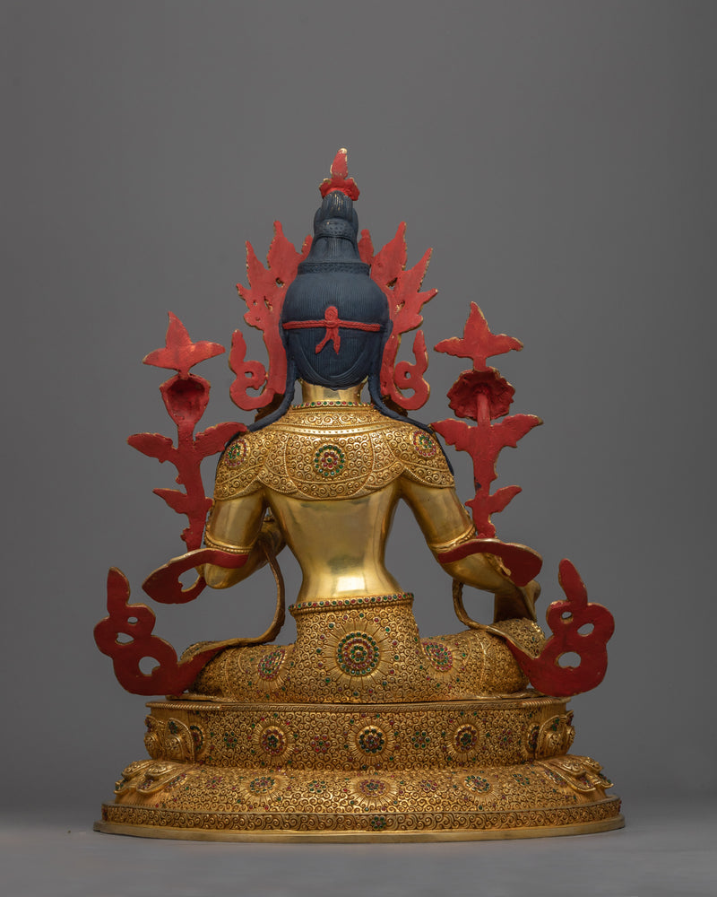 Gold-Gilded Green Tara 47cm Figure | Radiant Symbol of Compassionate Action