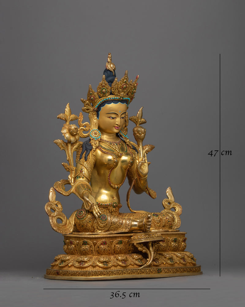 Gold-Gilded Green Tara 47cm Figure | Radiant Symbol of Compassionate Action