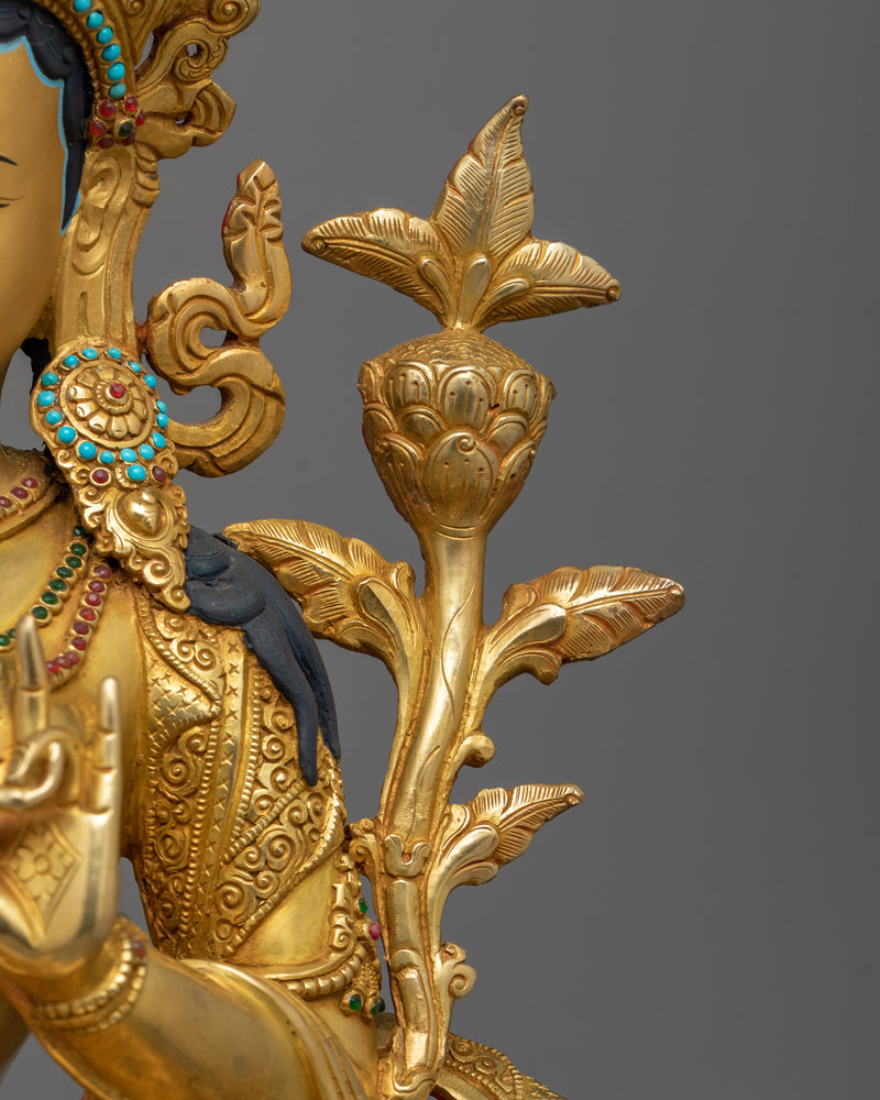 Gold-Gilded Green Tara 47cm Figure | Radiant Symbol of Compassionate Action