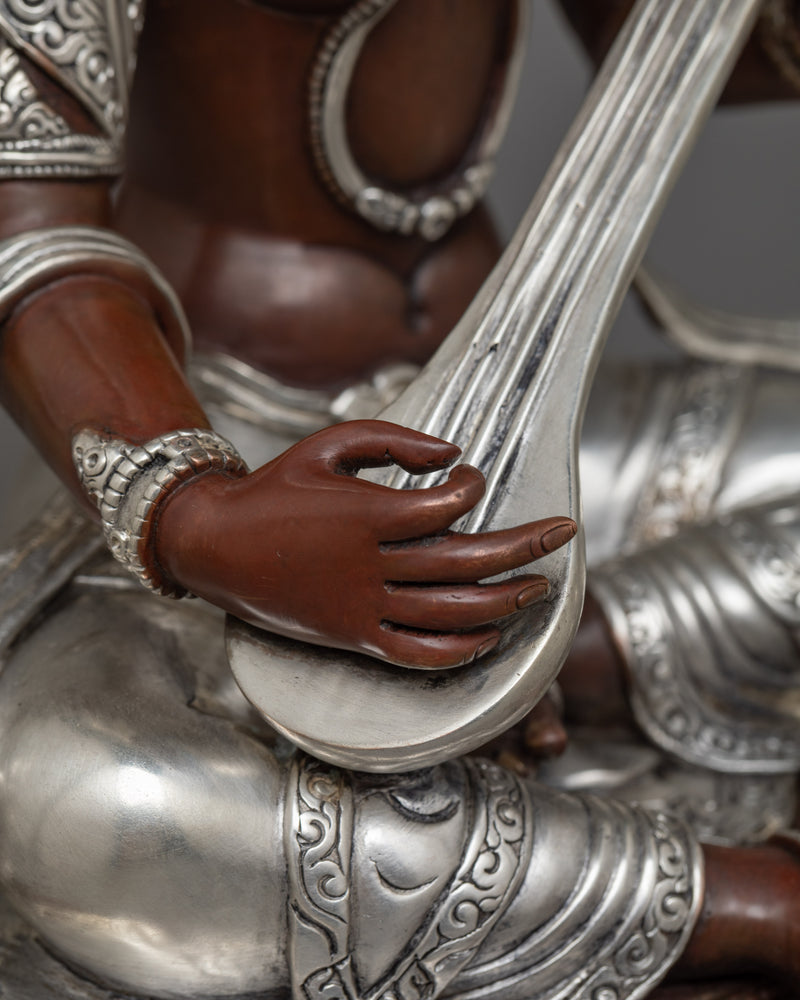 Shri Saraswati Silver-Plated Statue | Icon of Wisdom and Artistry