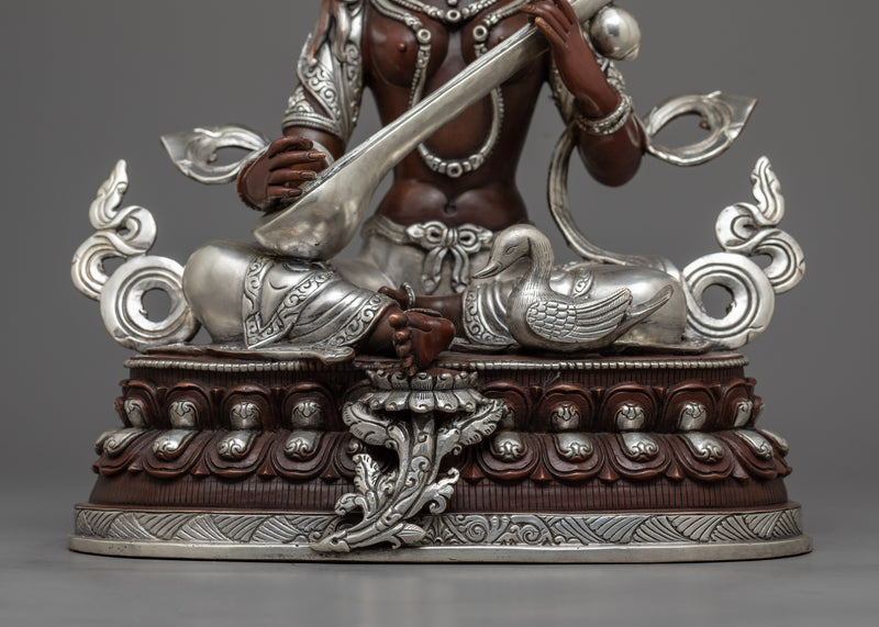 Shri Saraswati Silver-Plated Statue | Icon of Wisdom and Artistry