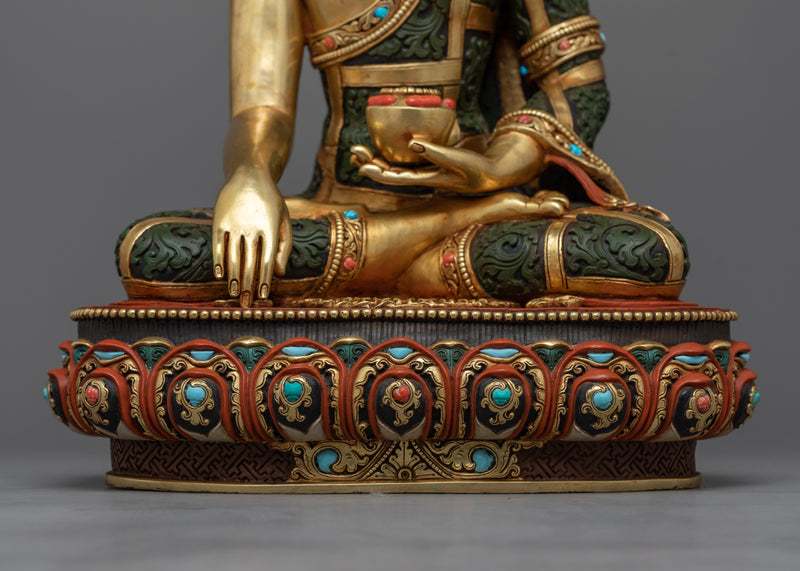 Elegant Handmade Shakyamuni Buddha for Shrine | 24K Gold Gilded Buddha Sculpture