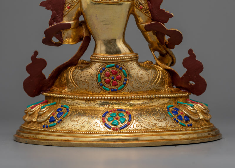 Gold-Gilded White Tara Figure | Emblem of Compassion and Longevity