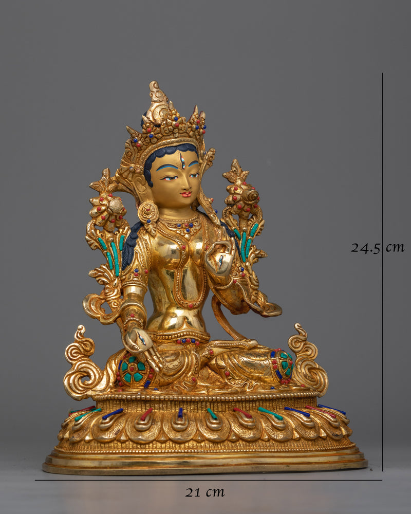 Gold-Gilded White Tara Figure | Emblem of Compassion and Longevity