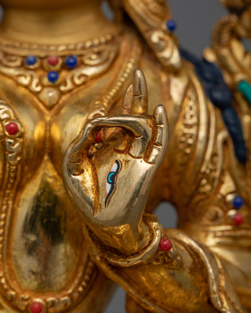 Gold-Gilded White Tara Figure | Emblem of Compassion and Longevity