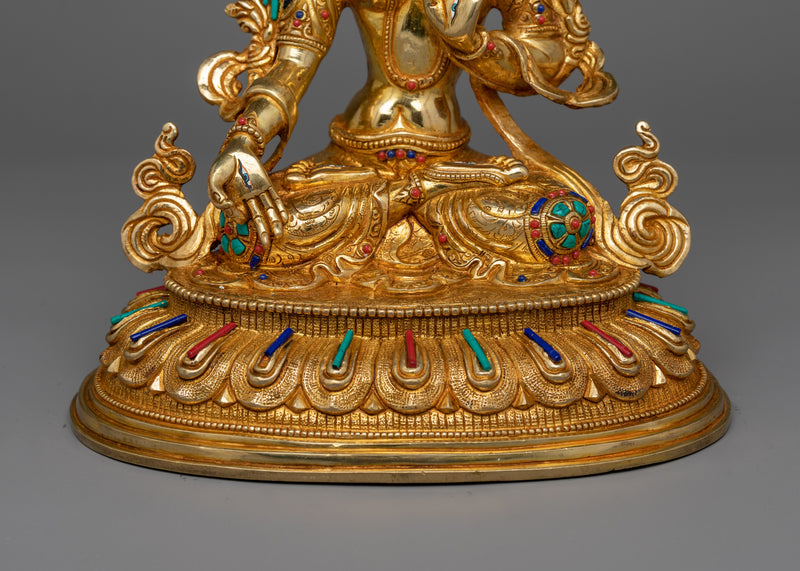 Gold-Gilded White Tara Figure | Emblem of Compassion and Longevity