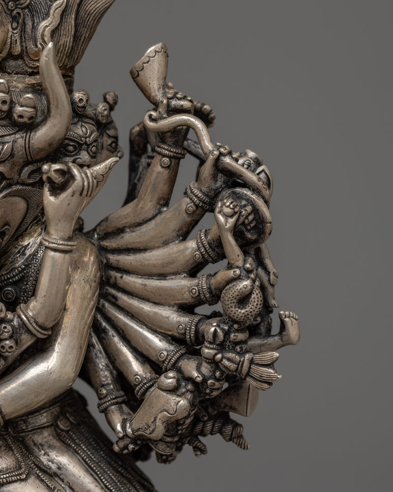 Yamantaka All-Silver Work Statue | Fierce Protector of Spiritual Gateways