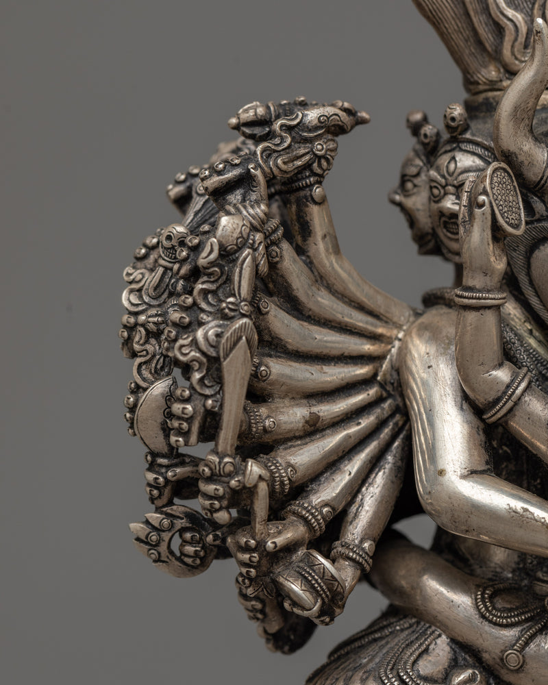 Yamantaka All-Silver Work Statue | Fierce Protector of Spiritual Gateways