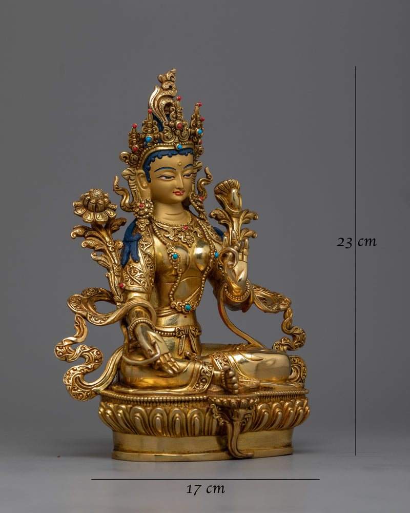 Green Tara 23cm Gold-Gilded Statue | Embodiment of Compassion