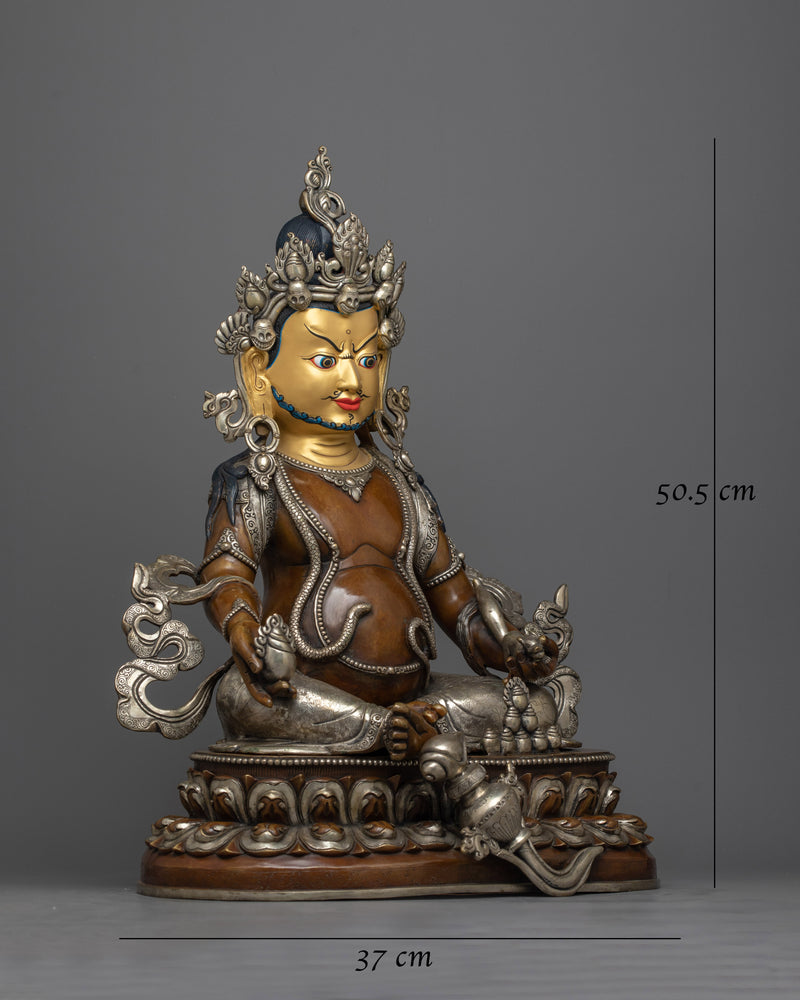 Dzambhala Silver-Plated Oxidized Statue | Embodiment of Wealth and Compassion