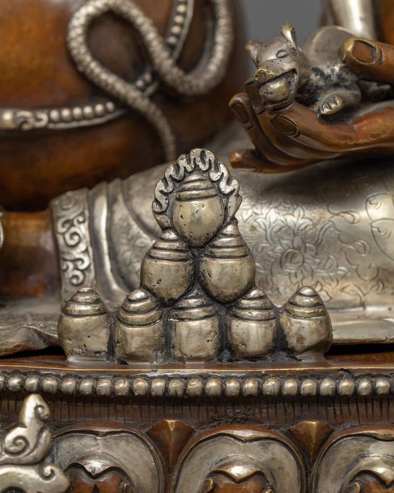 Dzambhala Silver-Plated Oxidized Statue | Embodiment of Wealth and Compassion