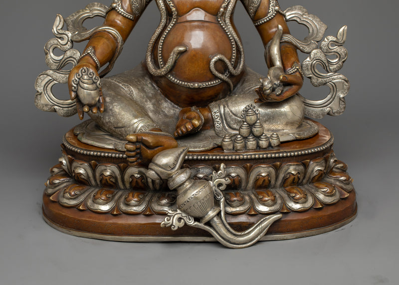 Dzambhala Silver-Plated Oxidized Statue | Embodiment of Wealth and Compassion