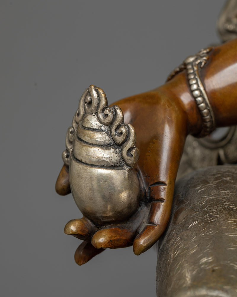 Dzambhala Silver-Plated Oxidized Statue | Embodiment of Wealth and Compassion