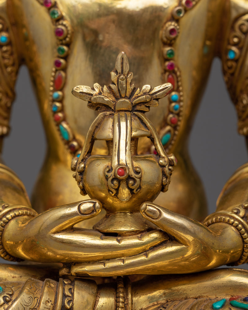 Adorned with Gemstone Amitayus Statue | Buddhist Sculpture of Longevity Deity