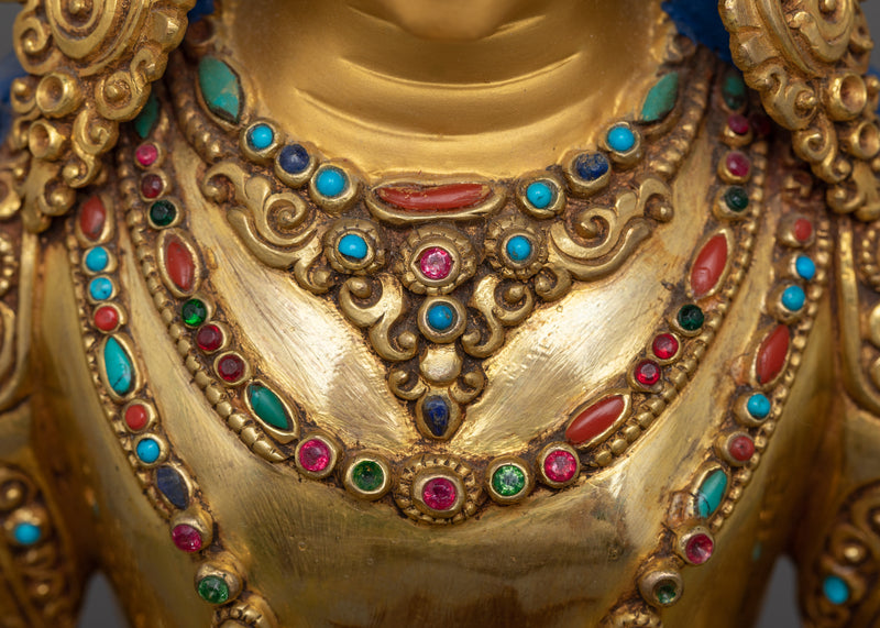 Adorned with Gemstone Amitayus Statue | Buddhist Sculpture of Longevity Deity