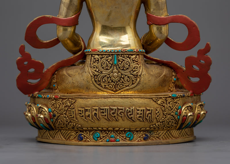 Adorned with Gemstone Amitayus Statue | Buddhist Sculpture of Longevity Deity