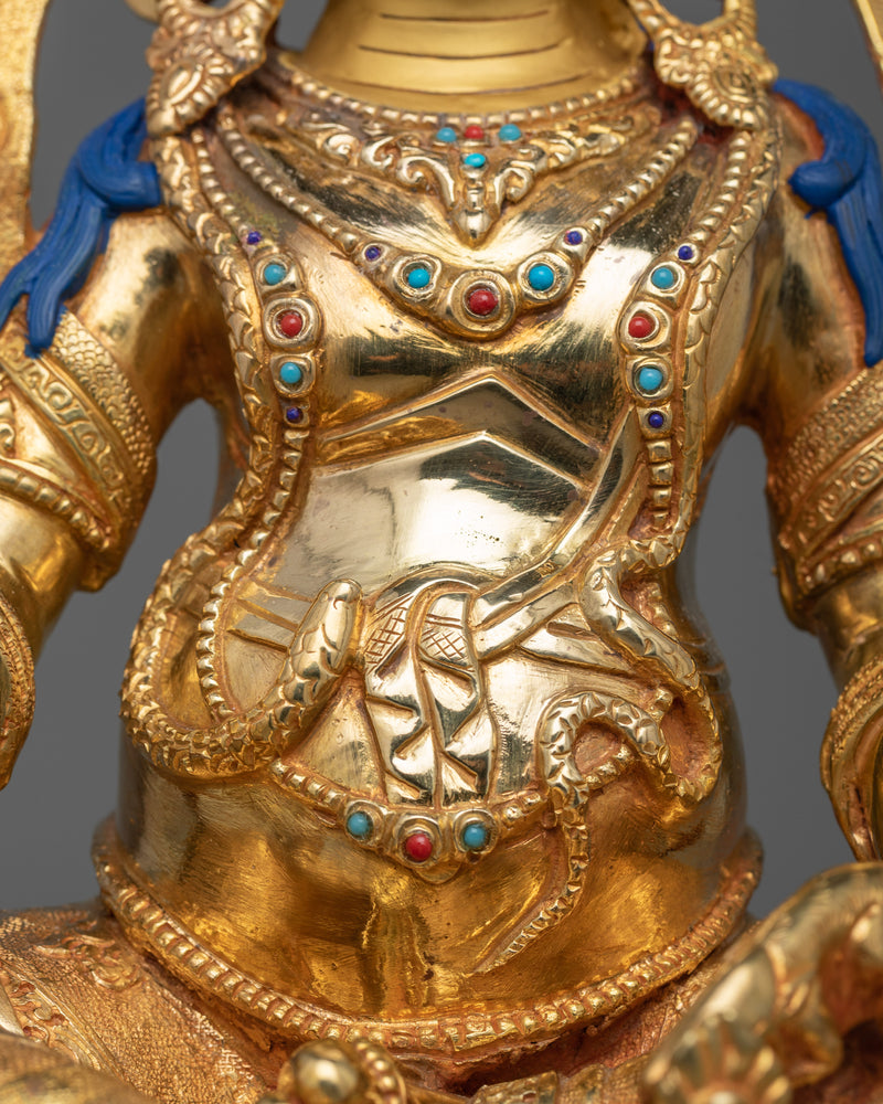 Dzambhala Gold-Gilded Jewels Deity Statue | Embodiment of Wealth and Prosperity