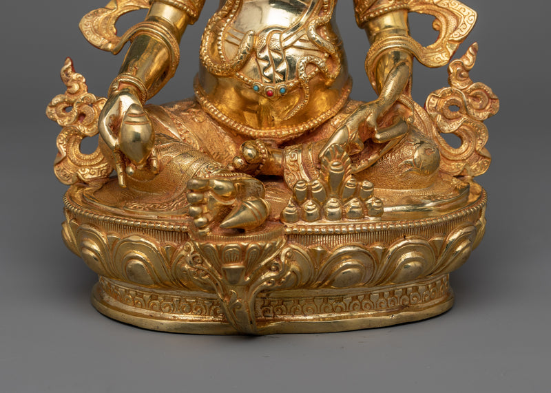 Dzambhala Gold-Gilded Jewels Deity Statue | Embodiment of Wealth and Prosperity