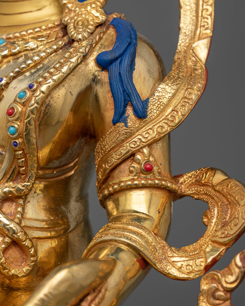 Dzambhala Gold-Gilded Jewels Deity Statue | Embodiment of Wealth and Prosperity