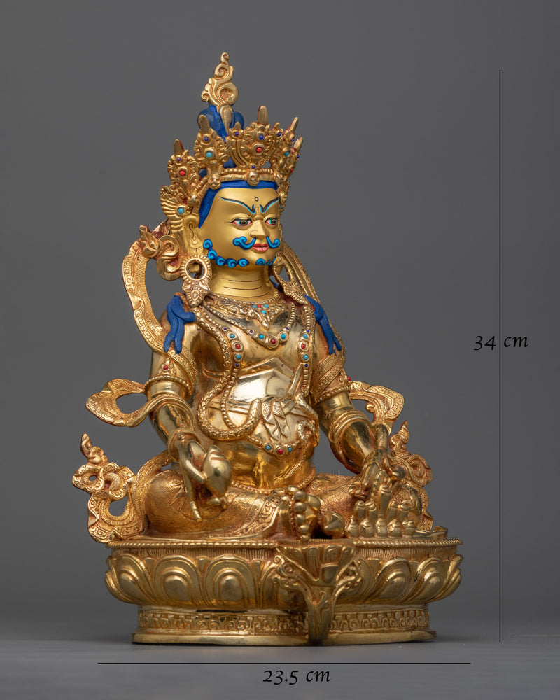 Dzambhala Gold-Gilded Jewels Deity Statue | Embodiment of Wealth and Prosperity