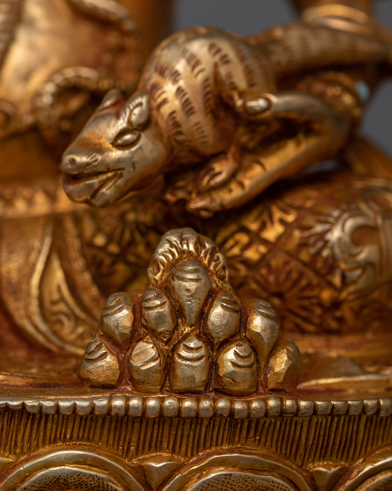 Jewels Deity Dzambhala Gold-Gilded Statue | Embodiment of Wealth and Prosperity