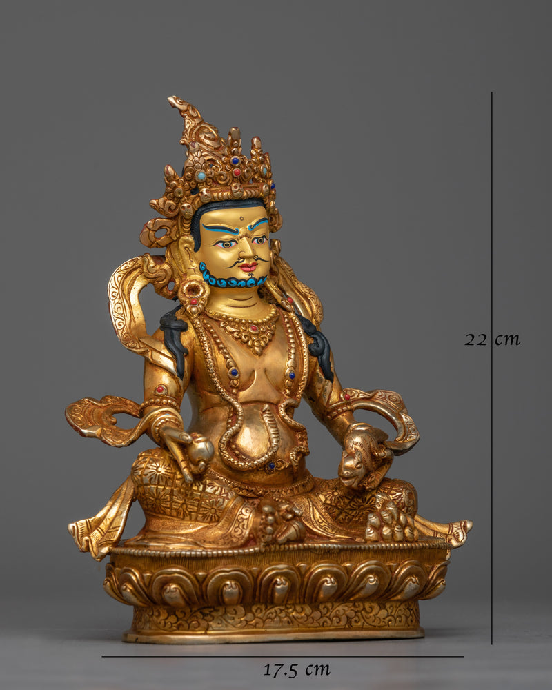 Jewels Deity Dzambhala Gold-Gilded Statue | Embodiment of Wealth and Prosperity