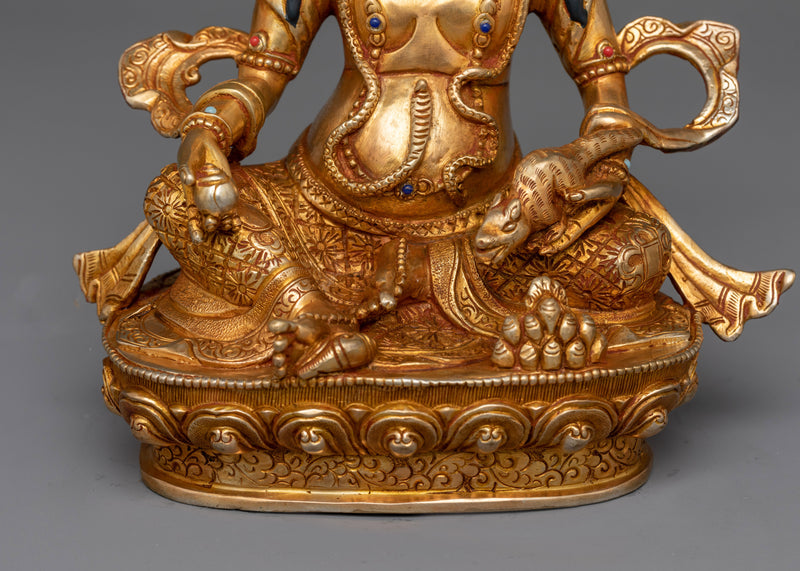 Jewels Deity Dzambhala Gold-Gilded Statue | Embodiment of Wealth and Prosperity