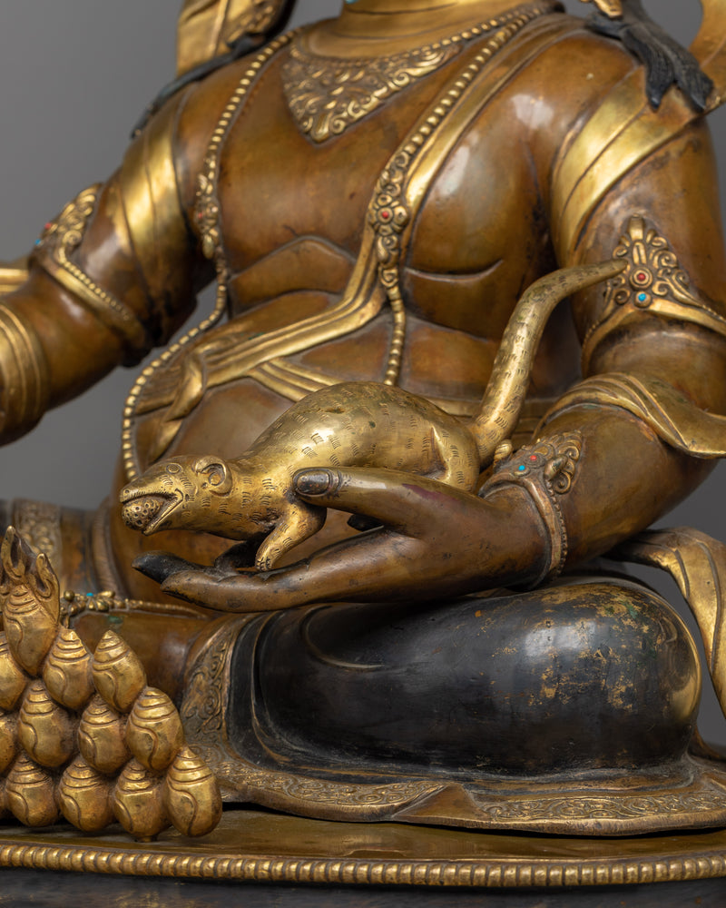 Dzambala Gold-Gilded Oxidized Statue | Embodiment of Wealth and Abundance