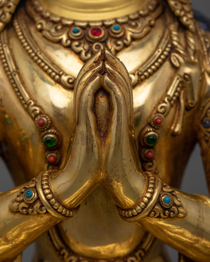 Serene Chenrezig Gold-Gilded Statue | Embodiment of Compassion