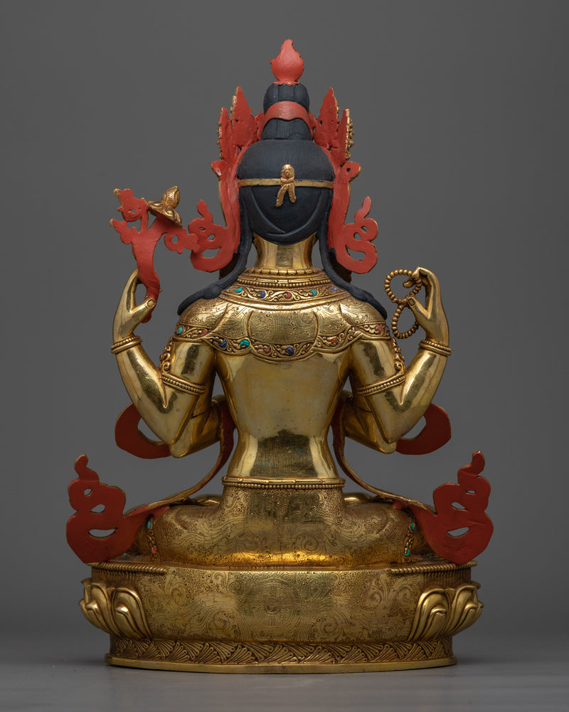 Serene Chenrezig Gold-Gilded Statue | Embodiment of Compassion