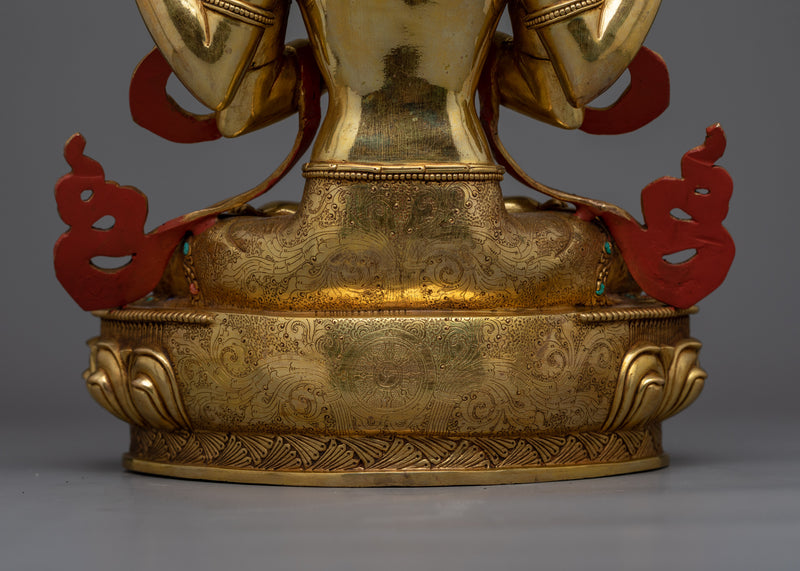 Serene Chenrezig Gold-Gilded Statue | Embodiment of Compassion