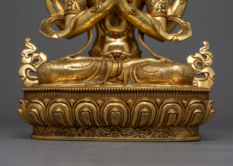 Serene Chenrezig Gold-Gilded Statue | Embodiment of Compassion