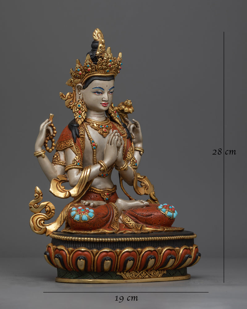 Chenrezig Silver-Hued Statue | Embodiment of Compassion