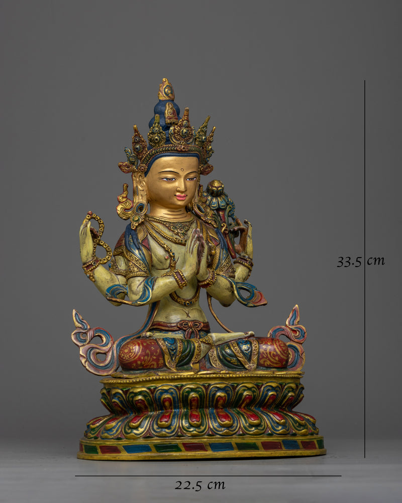 Chenrezig Antique White-Hued Statue | Embodiment of Compassion and Serenity