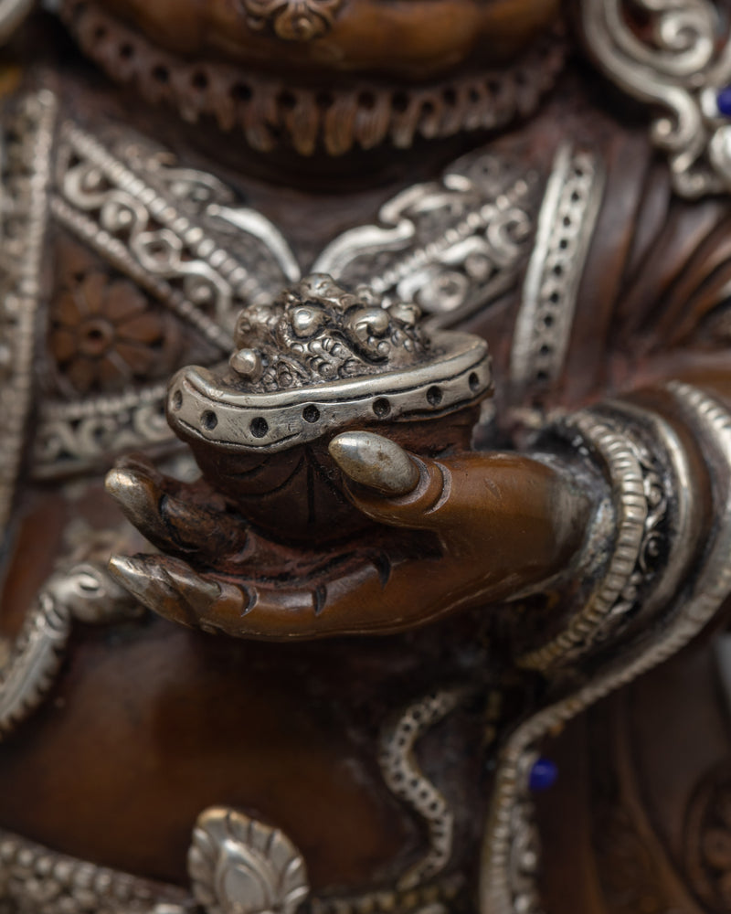 Mahakala Bernagchen Silver-Plated Oxidized Statue | Guardian of Wisdom and Protection