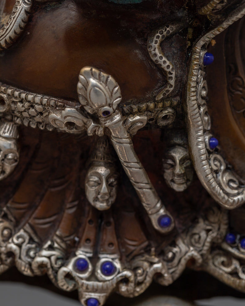 Mahakala Bernagchen Silver-Plated Oxidized Statue | Guardian of Wisdom and Protection