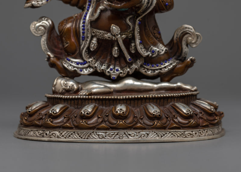 Mahakala Bernagchen Silver-Plated Oxidized Statue | Guardian of Wisdom and Protection