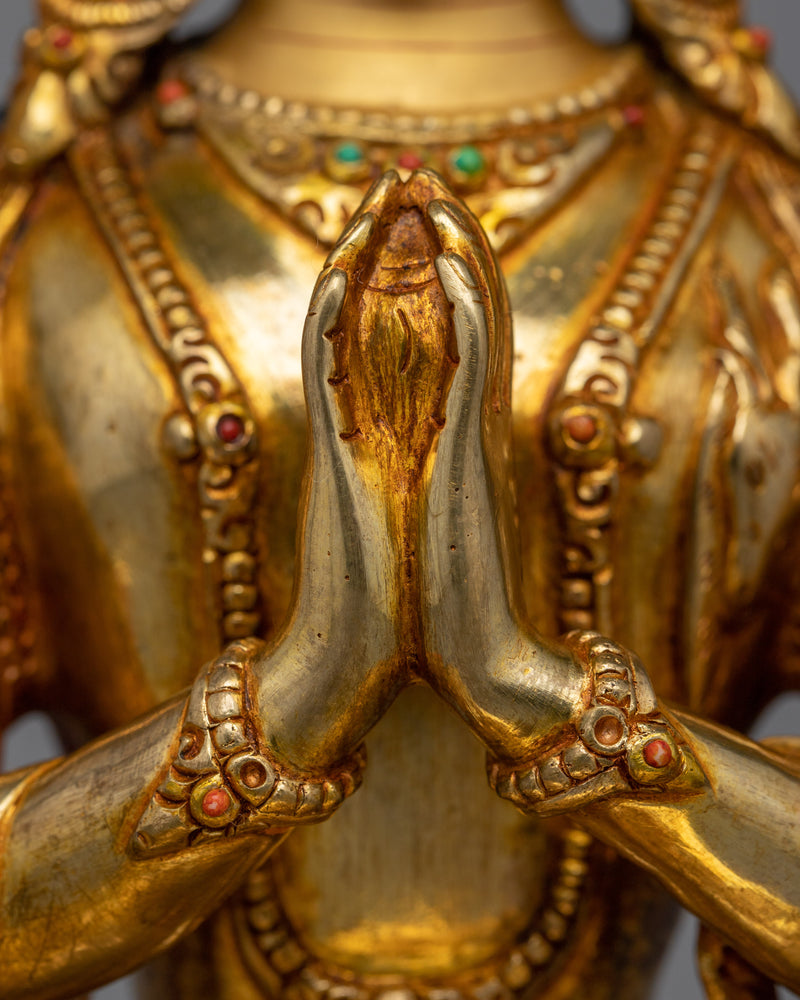 Chenrezig Gold Gilded 25cm Statue | Embodiment of Compassion and Serenity