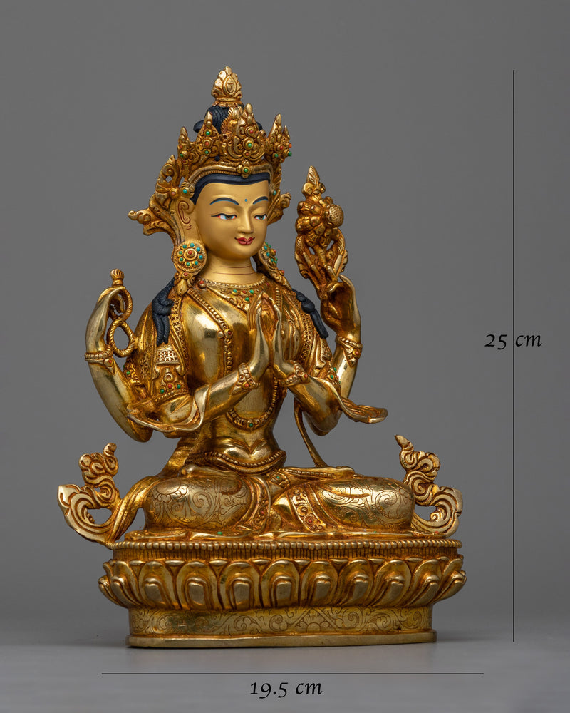 Chenrezig Gold Gilded 25cm Statue | Embodiment of Compassion and Serenity