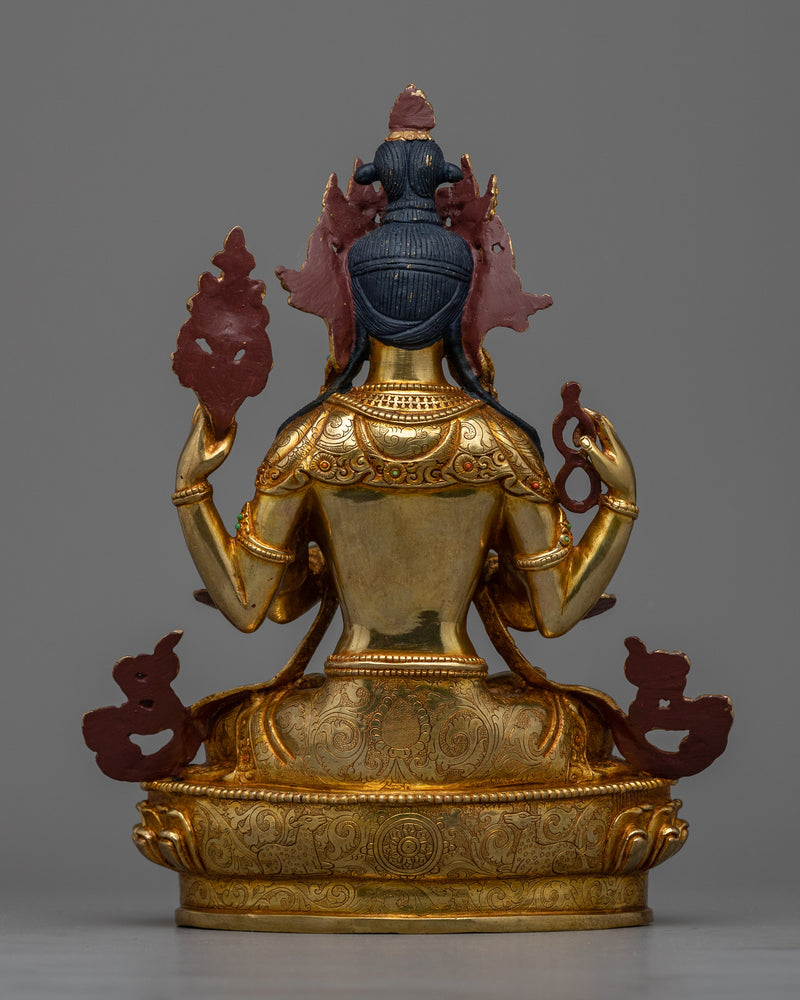 Chenrezig Gold Gilded 25cm Statue | Embodiment of Compassion and Serenity