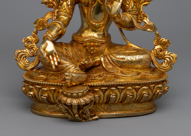 Green Tara Gold Gilded Copper Statue | Symbol of Compassion and Protection