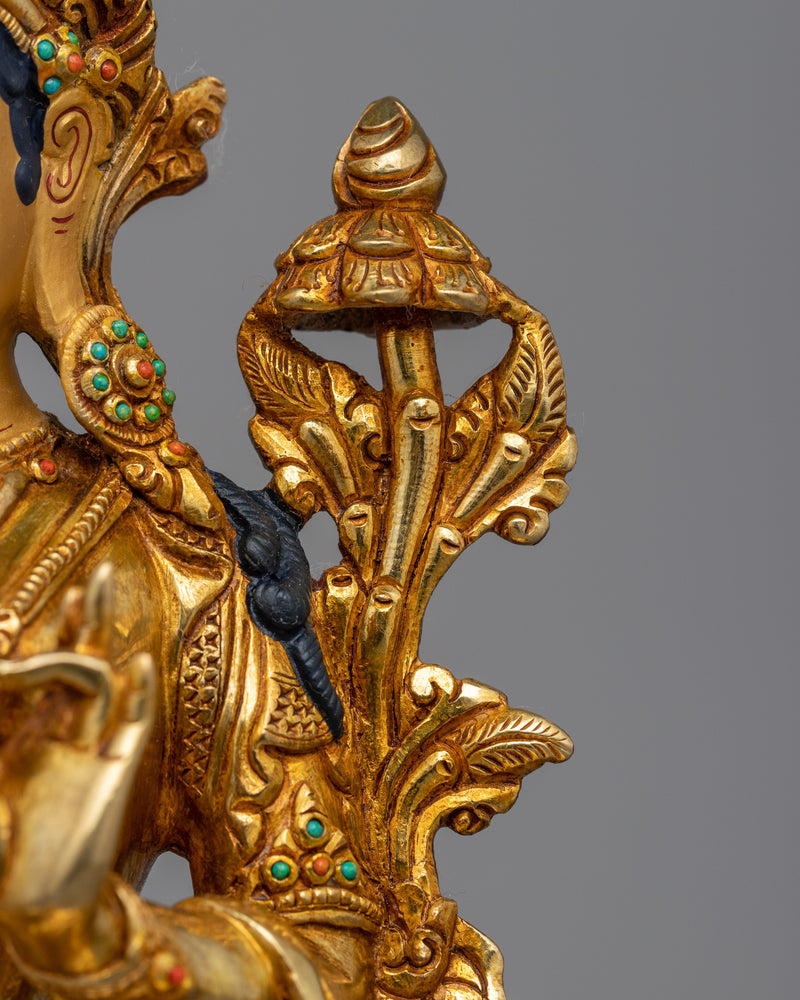 Green Tara Gold Gilded Copper Statue | Symbol of Compassion and Protection