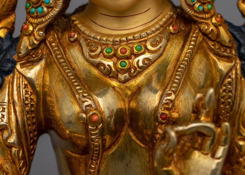 Green Tara Gold Gilded Copper Statue | Symbol of Compassion and Protection