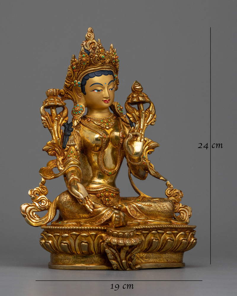 Green Tara Gold Gilded Copper Statue | Symbol of Compassion and Protection