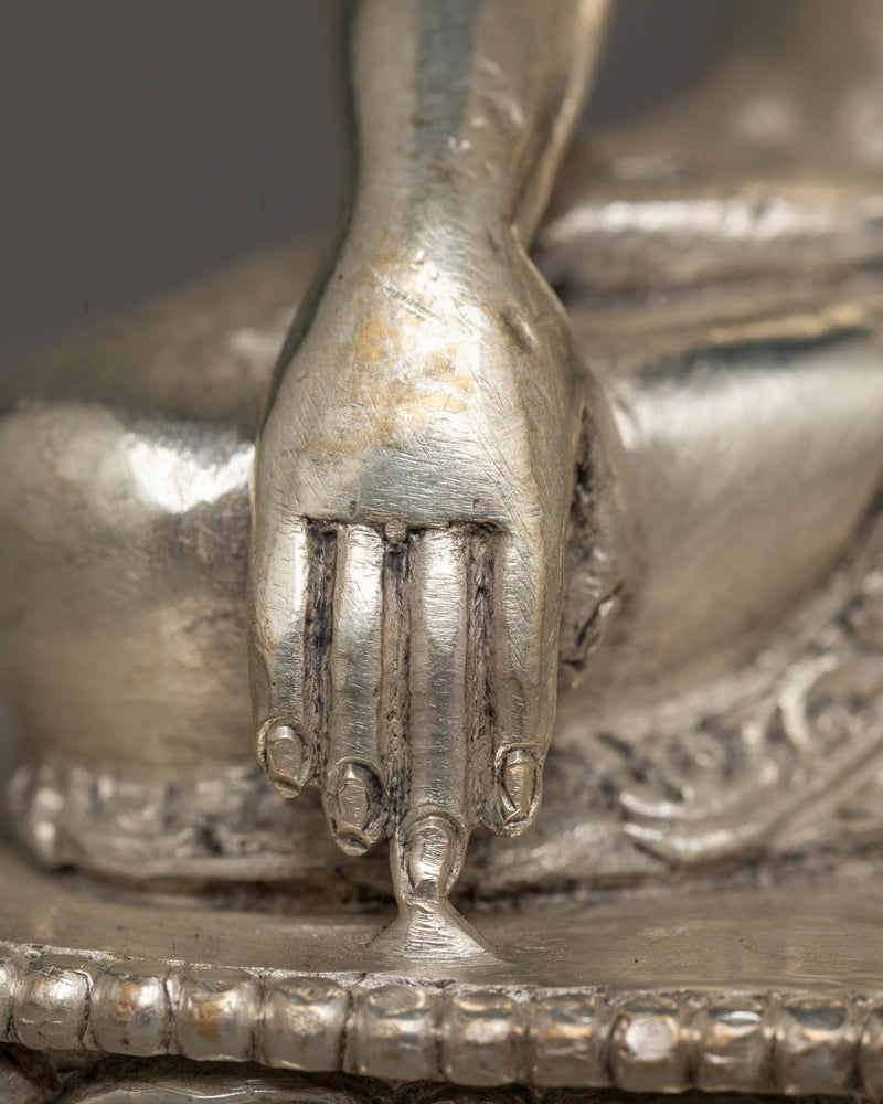 Shakyamuni Buddha Full Silver-Plated Body Statue | Embodiment of Enlightenment