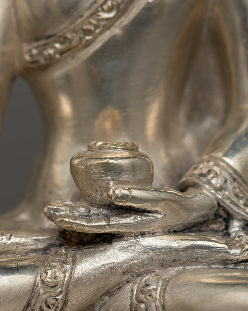 Shakyamuni Buddha Full Silver-Plated Body Statue | Embodiment of Enlightenment