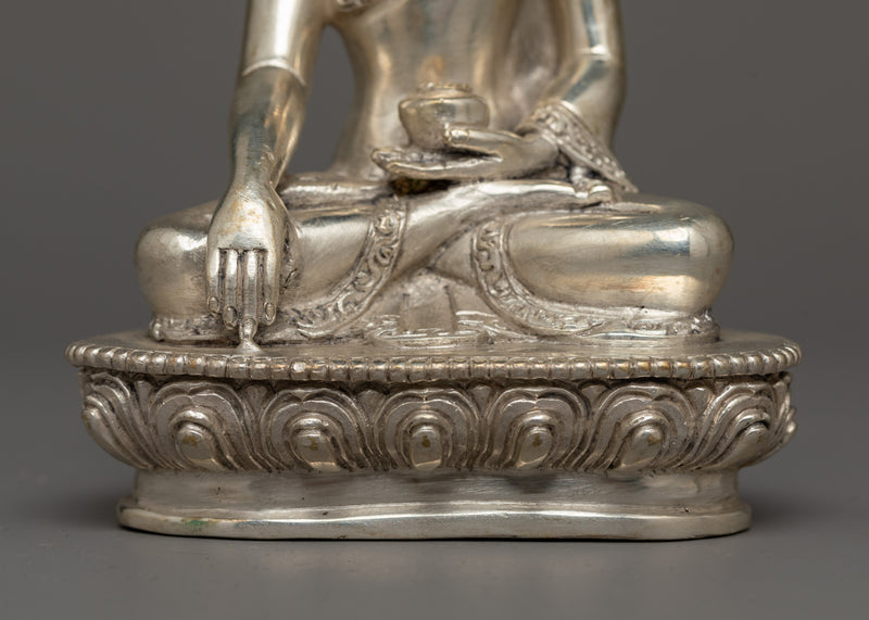 Shakyamuni Buddha Full Silver-Plated Body Statue | Embodiment of Enlightenment