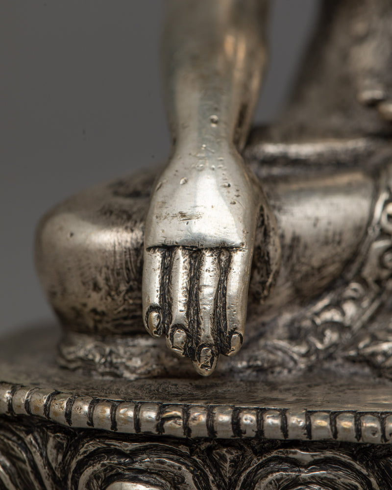 Shakyamuni Buddha Silver Plated Statue | Embodiment of Enlightenment