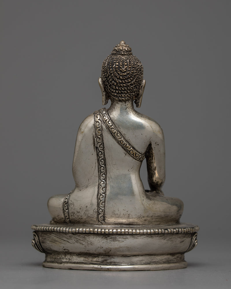 Shakyamuni Buddha Silver Plated Statue | Embodiment of Enlightenment